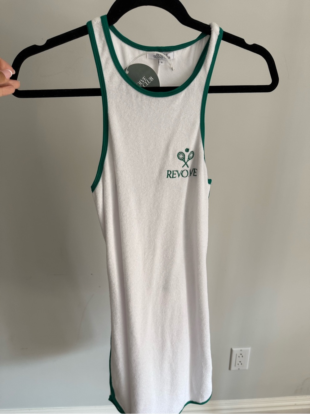 NWT REVOLVE White Terry Tank Dress with Green Trim and Tennis Logo